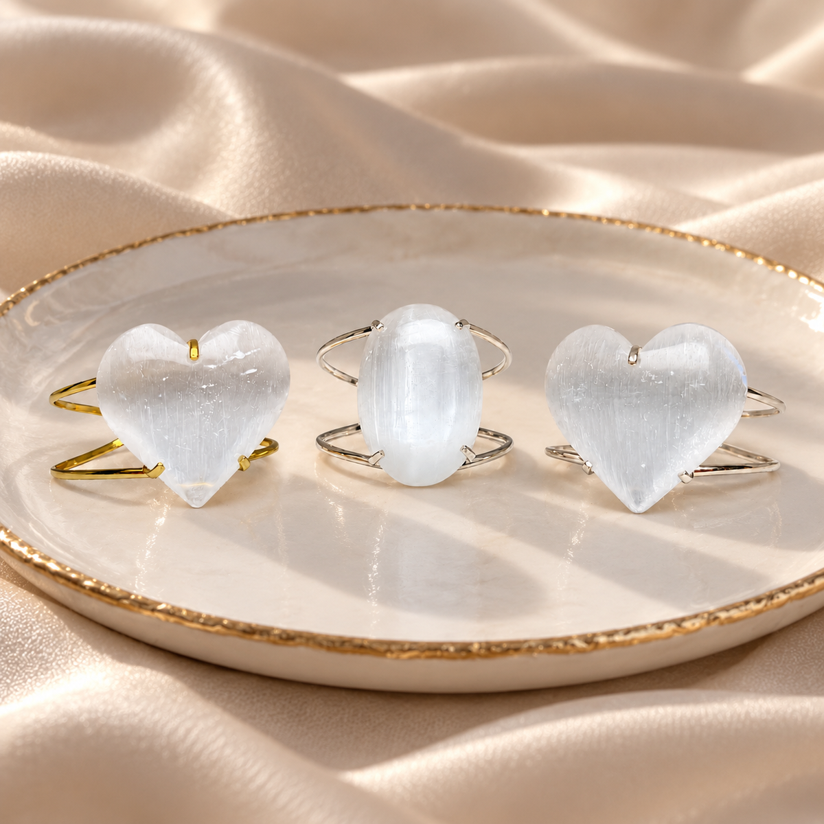Selenite Bracelet – Heart & Oval